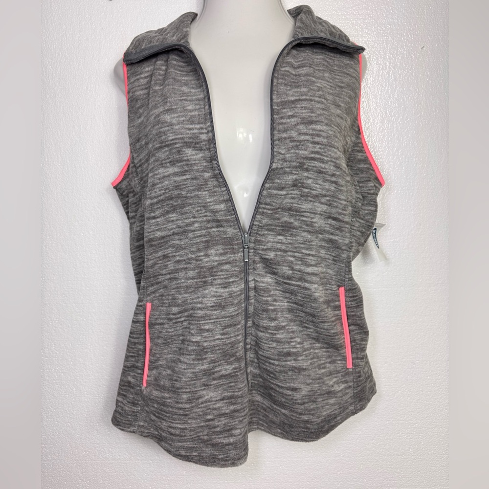 Old Navy Fleece Zippered Vest heather gray with pink piping size L NWT
